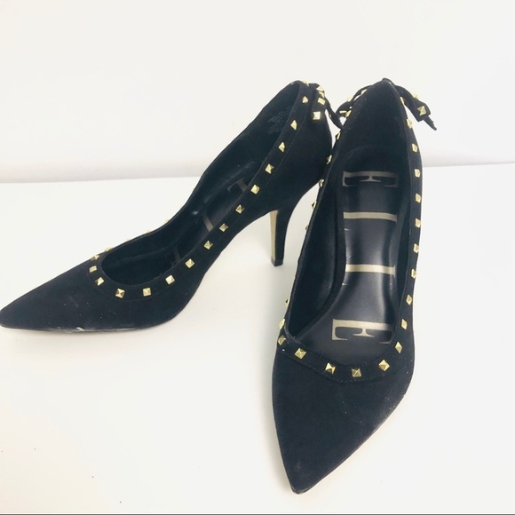 Ellie Black suede heels with gold studs 8.5M‎ - Picture 1 of 8